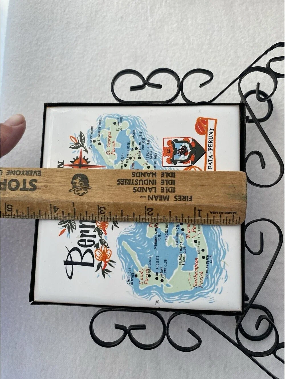 Vintage Bermuda Island Map Souvenir Napkin Holder Trivet Wall Decor Retro